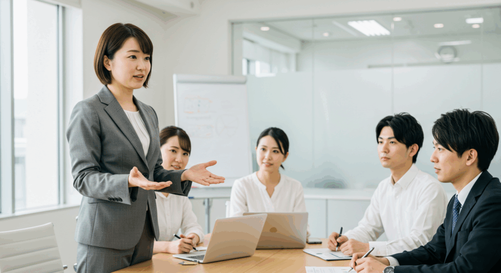 プレゼンする女性