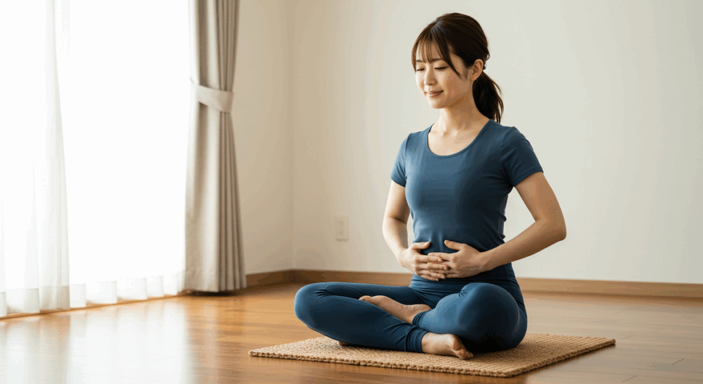 腹式呼吸をする女性