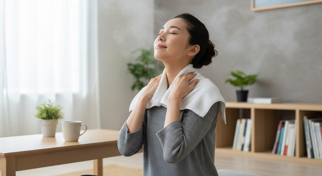 首を温める女性