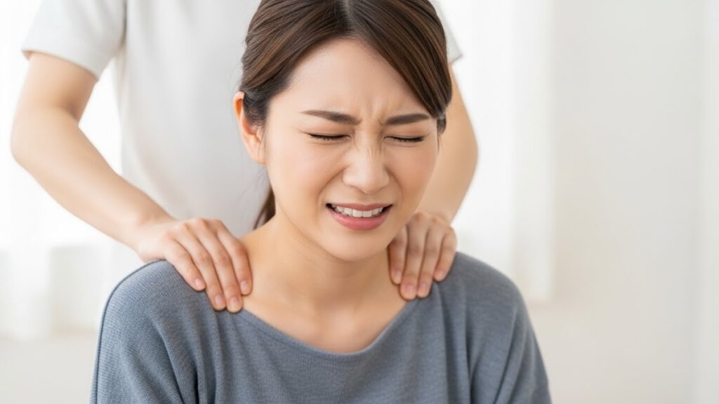 肩のマッサージを受ける女性