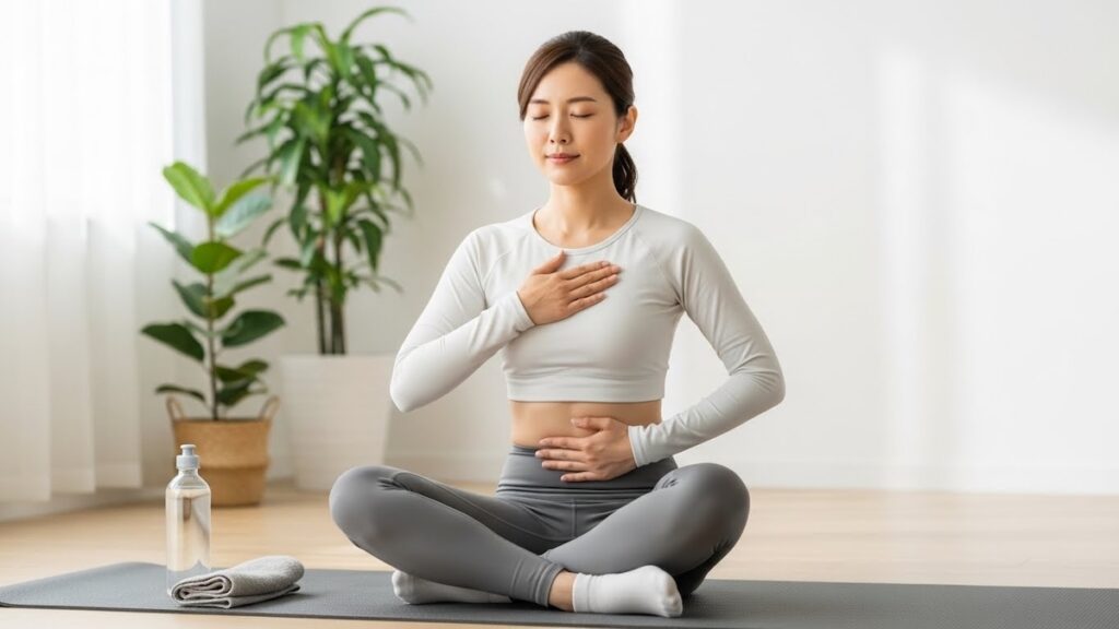 腹式呼吸を練習する女性